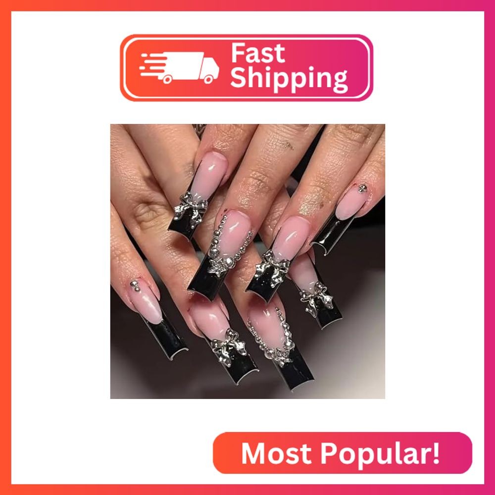 FIEONCIY Press on Nails Coffin Long Length Acrylic Glossy Full Cover Square Shap