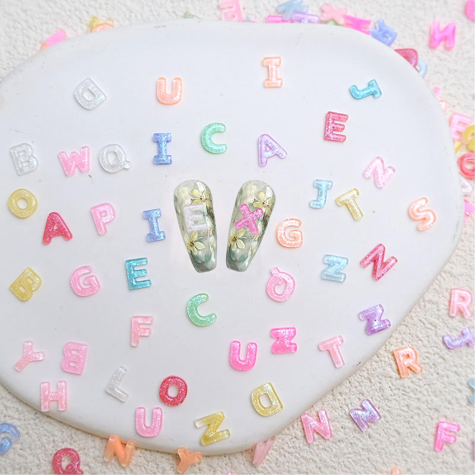 250Pcs Letter Nail Art Charms, Resin Flatback Alphabet Nail Gems Accessories