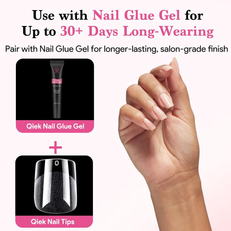 Extra Short Square False Nail Tips, 15 Sizes 510 PCS Clear French Press on Fake