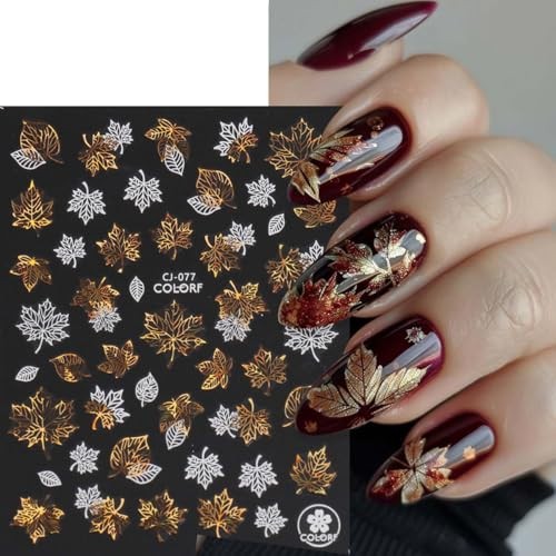 8 Sheets Fall Nail Stickers Maple Leaf Butterflies Nail Decal Self Halloween 12