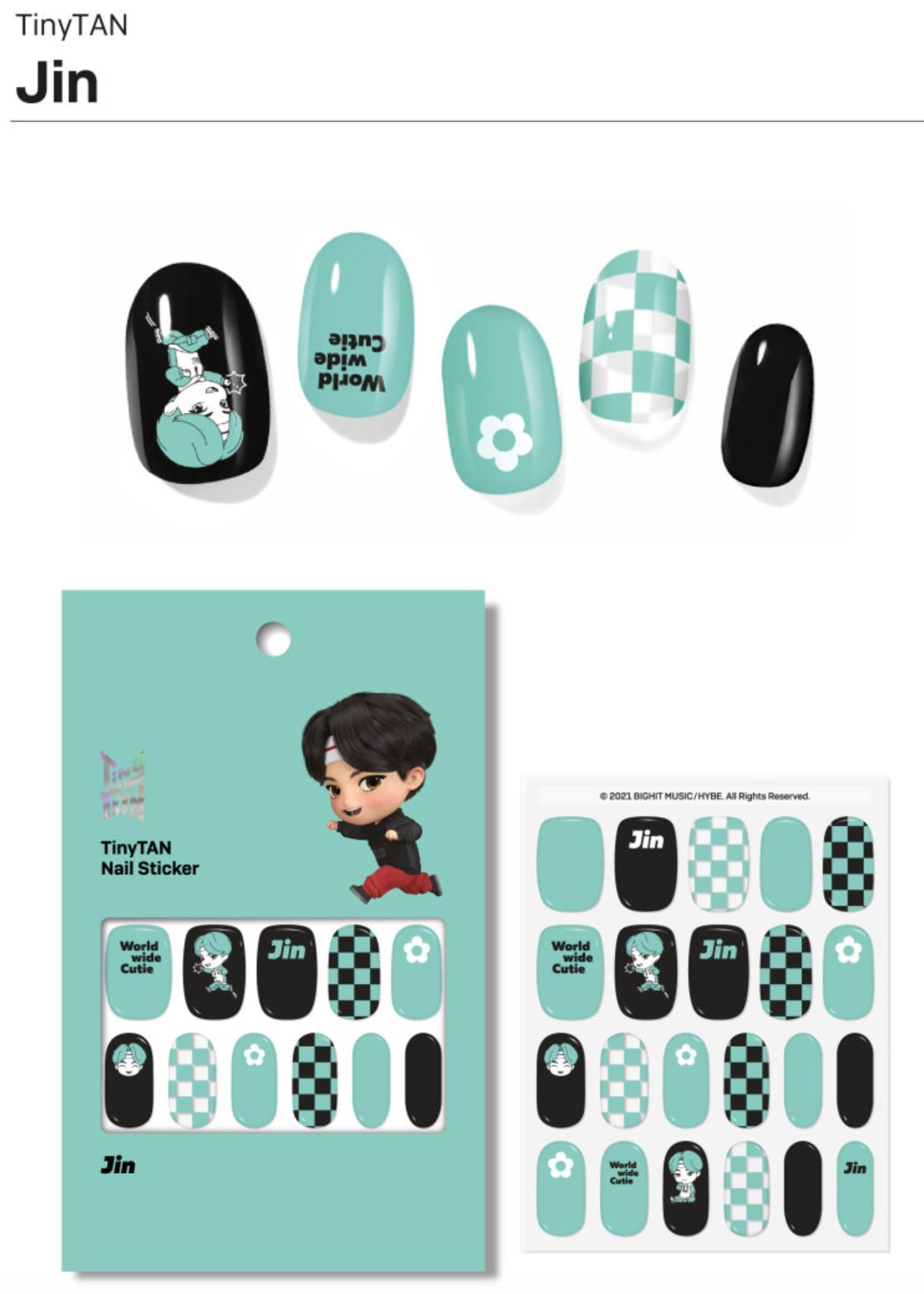 BTS TinyTAN Nail Stickers K-Pop Korean Nail Art Decal Set