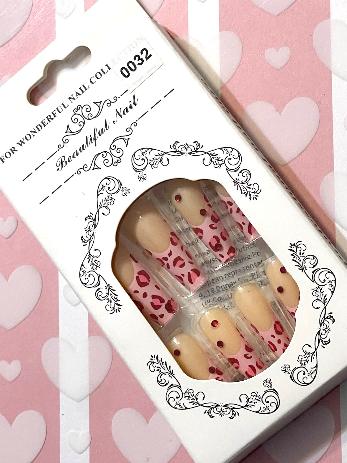 For Wonderful Nail Collection NUDE with PINK FRENCH TIP & CHEETAH DETAIL, STONES