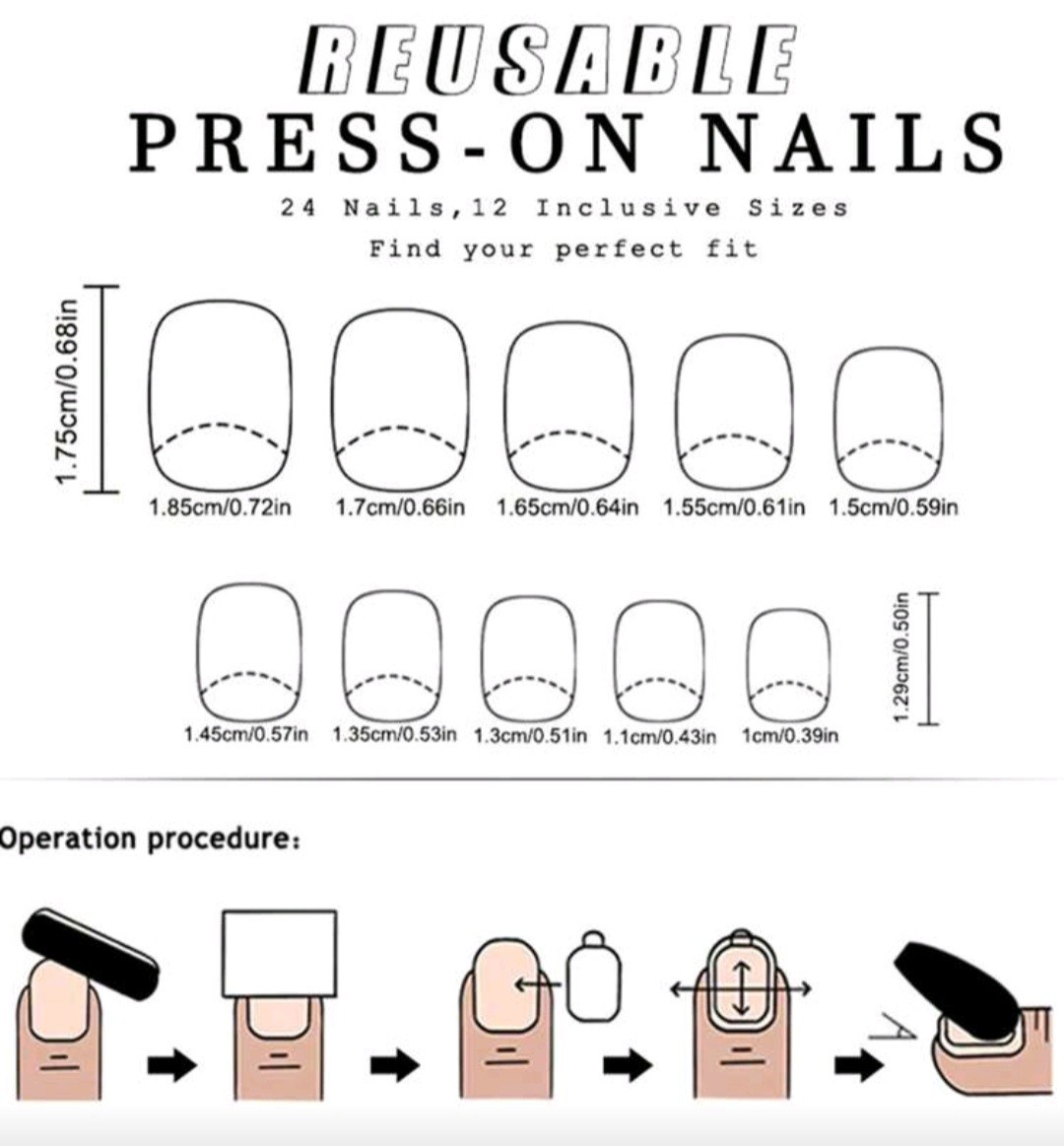 Press-On Nails Blue Black White Hearts Flower Animal Print Short Rounded Finish