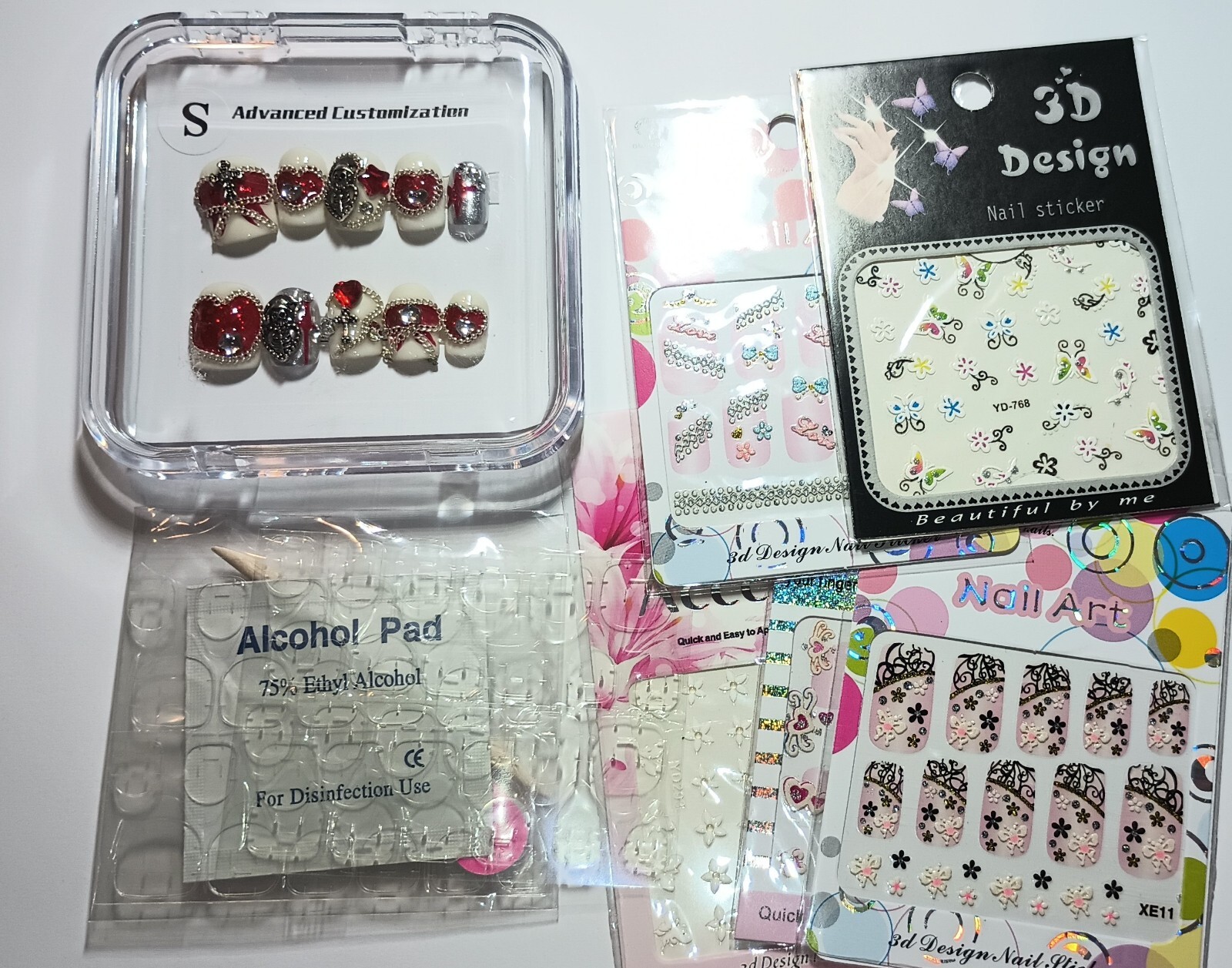 Handmade press on nails easy to put on & off reusable +5 pieces nail stickers.