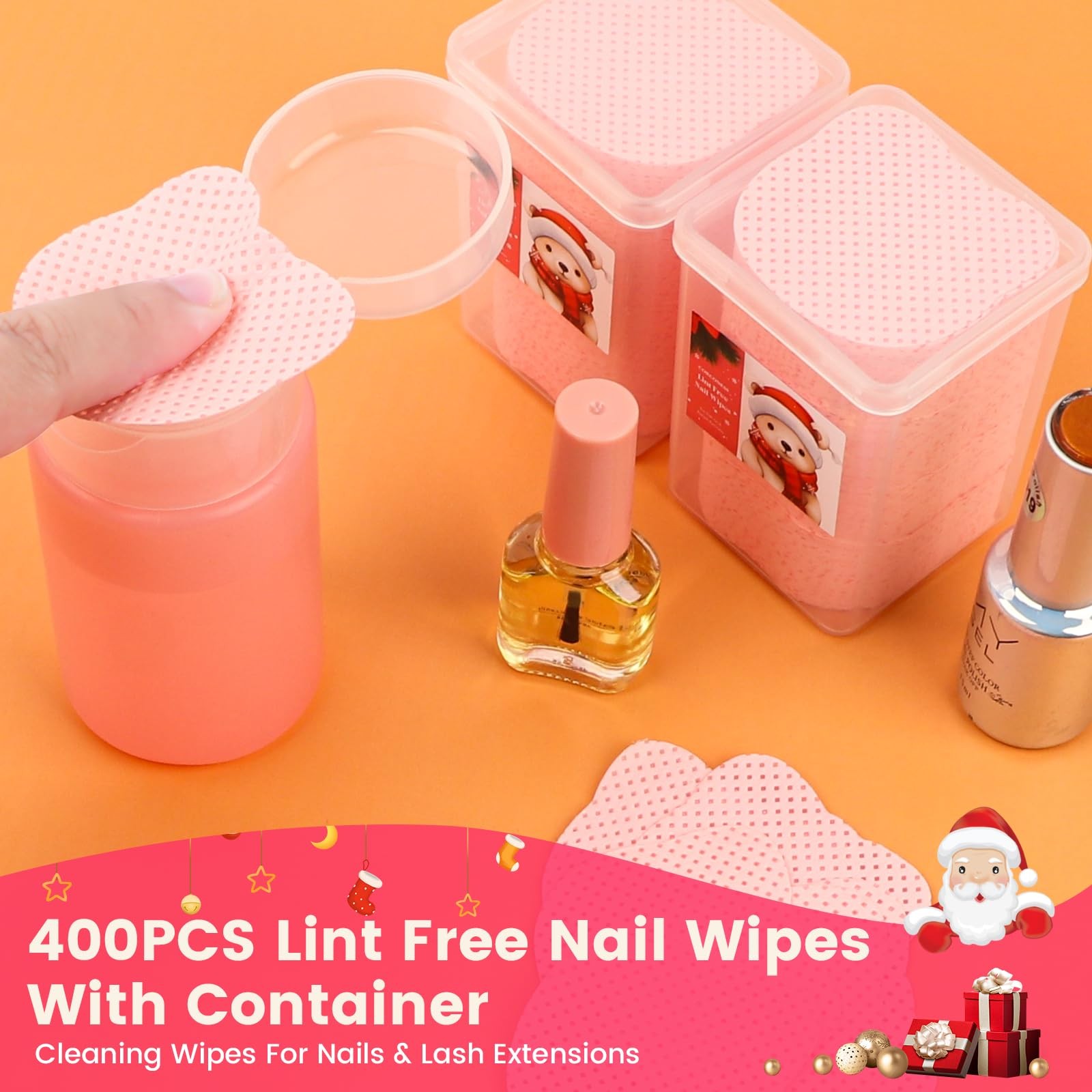 Corconess 400PCS Lint Free Nail Wipes With Dispenser – 1.97 in（Cute Wipes）