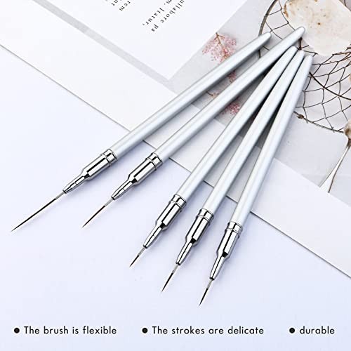 5PC Nail Art Brush Set – Long Liner, UV Gel Polish, Metal Handle, Sizes 7-25mm