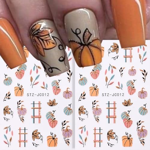 6 Sheets Fall Nail Art Stickers Decals, Thanksgiving Nail Art Style 6