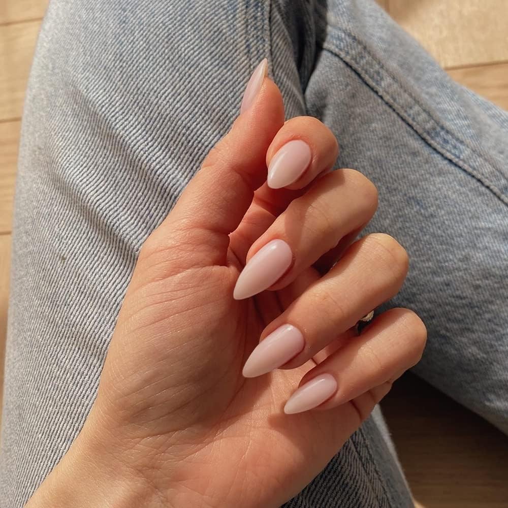 KQueenest Dusty Pink Press on Nails Medium Almond, Gel Fake Nails Press on, G…
