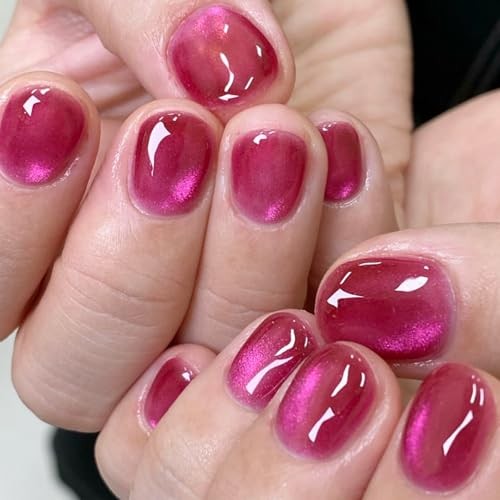 Extra Short Square Press On Nails Cherry Rose Red Fake Nails Sparkly Red