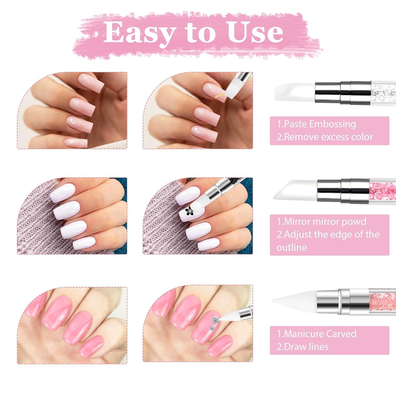 Versatile 3 Count Nail Art Sculpture Pens – Silicone & Acrylic for All Creatives