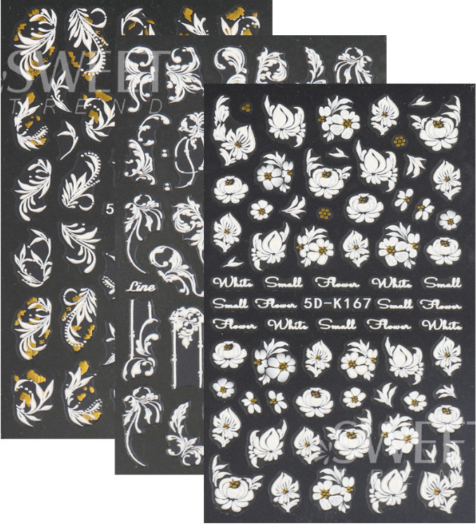 5D Nail Stickers Embossed White Rose Flower Decals Art Decora Wedding Party NH7