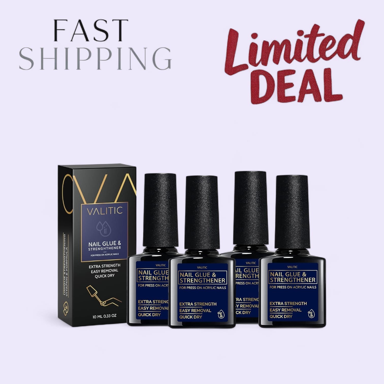 Strong Nail Adhesive Gel 4 Pack – Quick Dry Brush On Gel for Long Lasting Effect