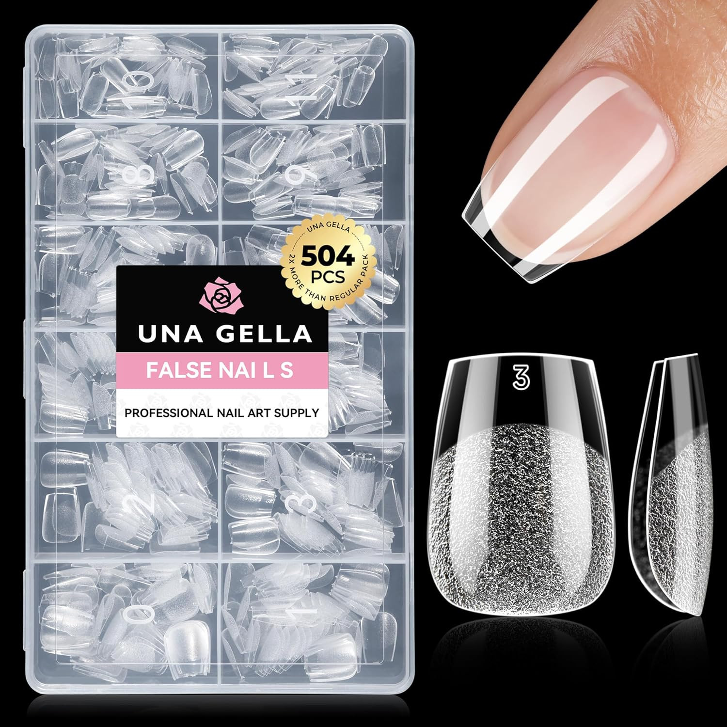 Extra Short Coffin Nail Tips 504PCS Pre-Etched Gel Tips | XS Short Nails 12 Size