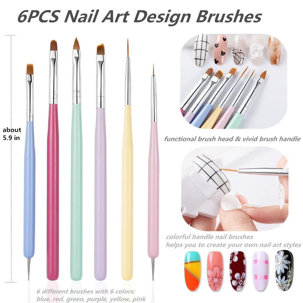 6 PCS Nail Art Brushes Set, Nail Painting Brushes Nail Art Liner H – 6PCS