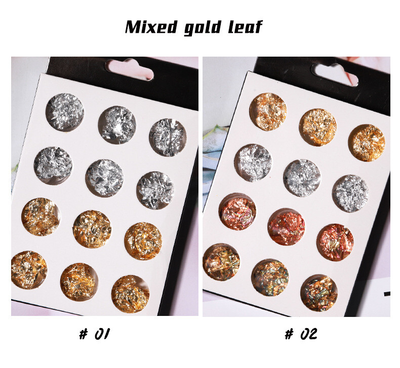 12 Pcs Nail Art Metal Foil Mixed Colors Paper 3D Sticker Flake Decal Decoration