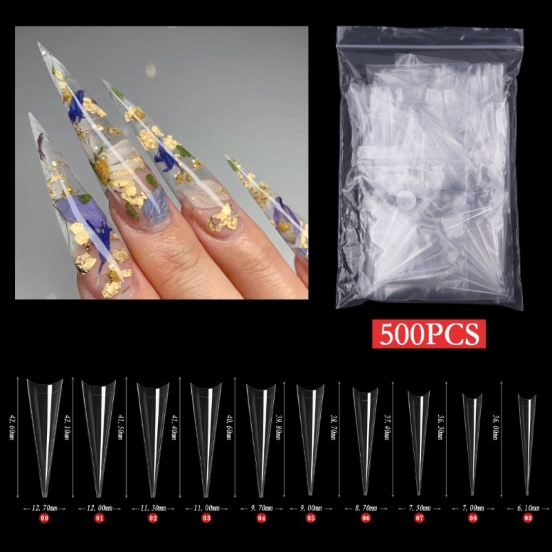 Stiletto Nail Tips Long Sharp-Ending False Acrylic Nails Tip Half Cover Nail Tip
