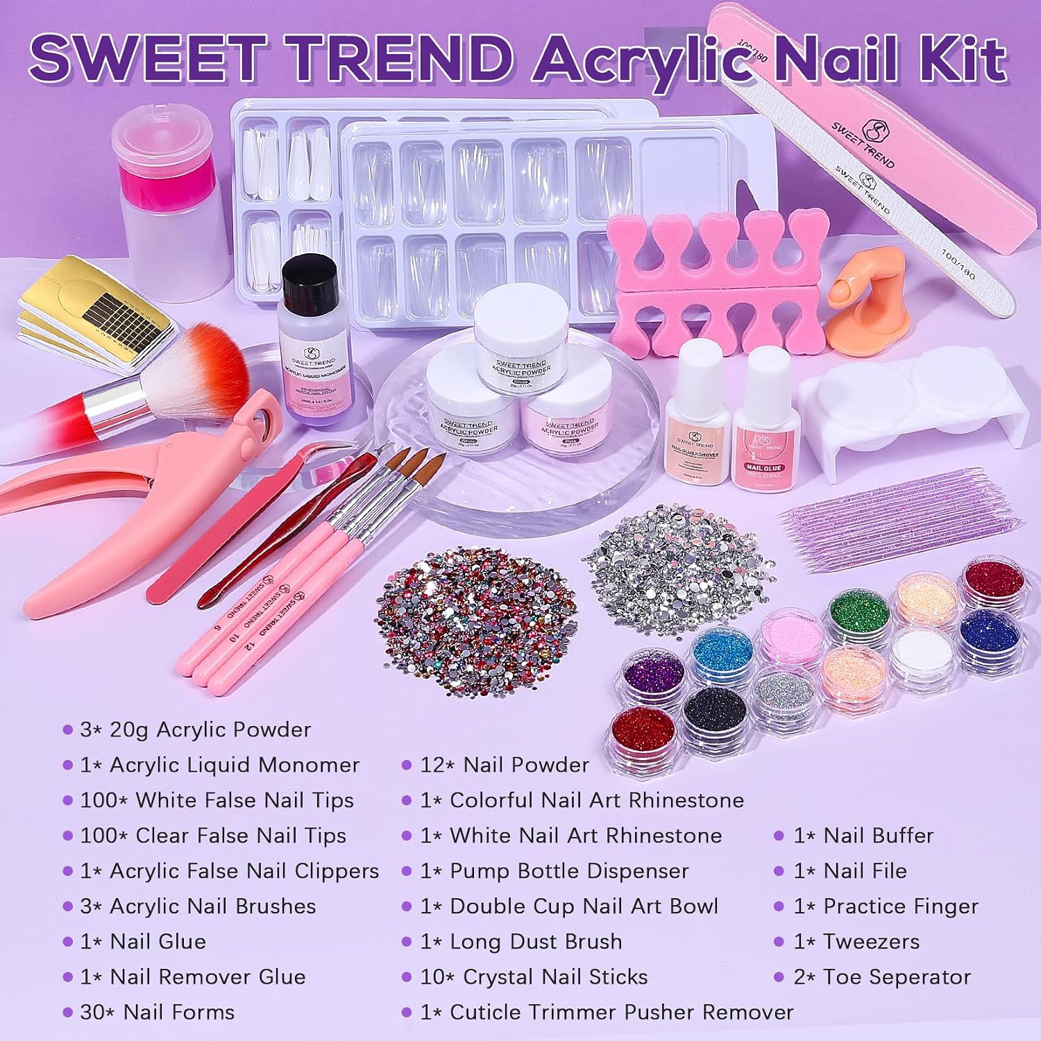 Beginners Nail Kit Acrylic Set: Professional Ultra-Fine Acrylic Powder Kit with