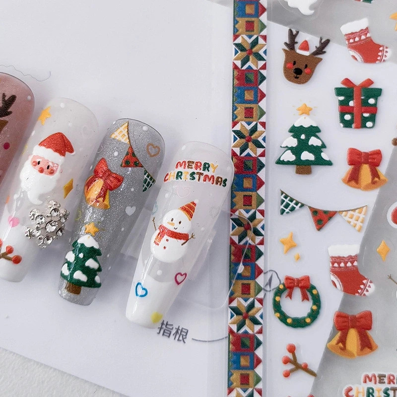 Christmas Nail Art Stickers – Santa & Reindeer Designs (374)