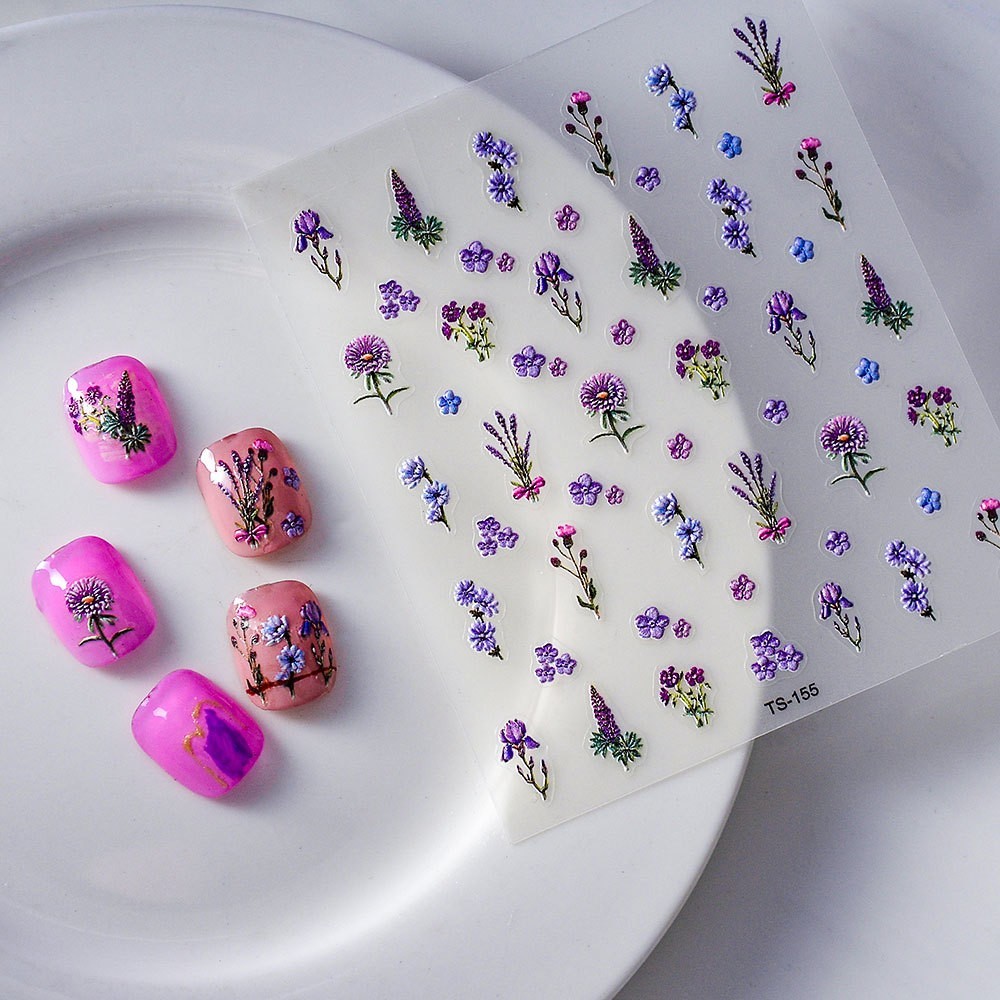 Lavender Purple Blossom Flower Nail Art Stickers Self Peel Adhesive TS155 NH23