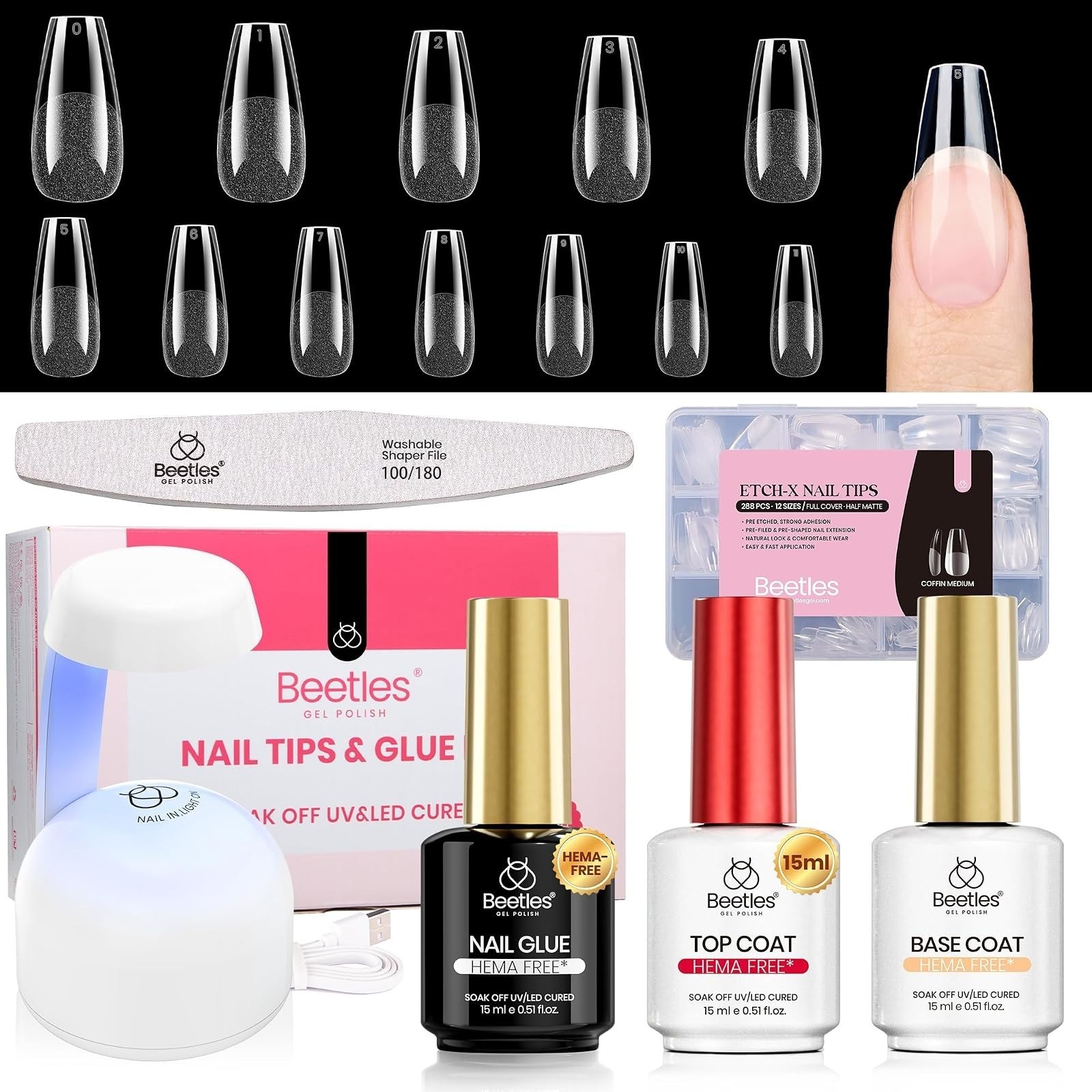 Beetles Gel Nail Tips Medium Almond 288 PCS | Press-On False Nails
