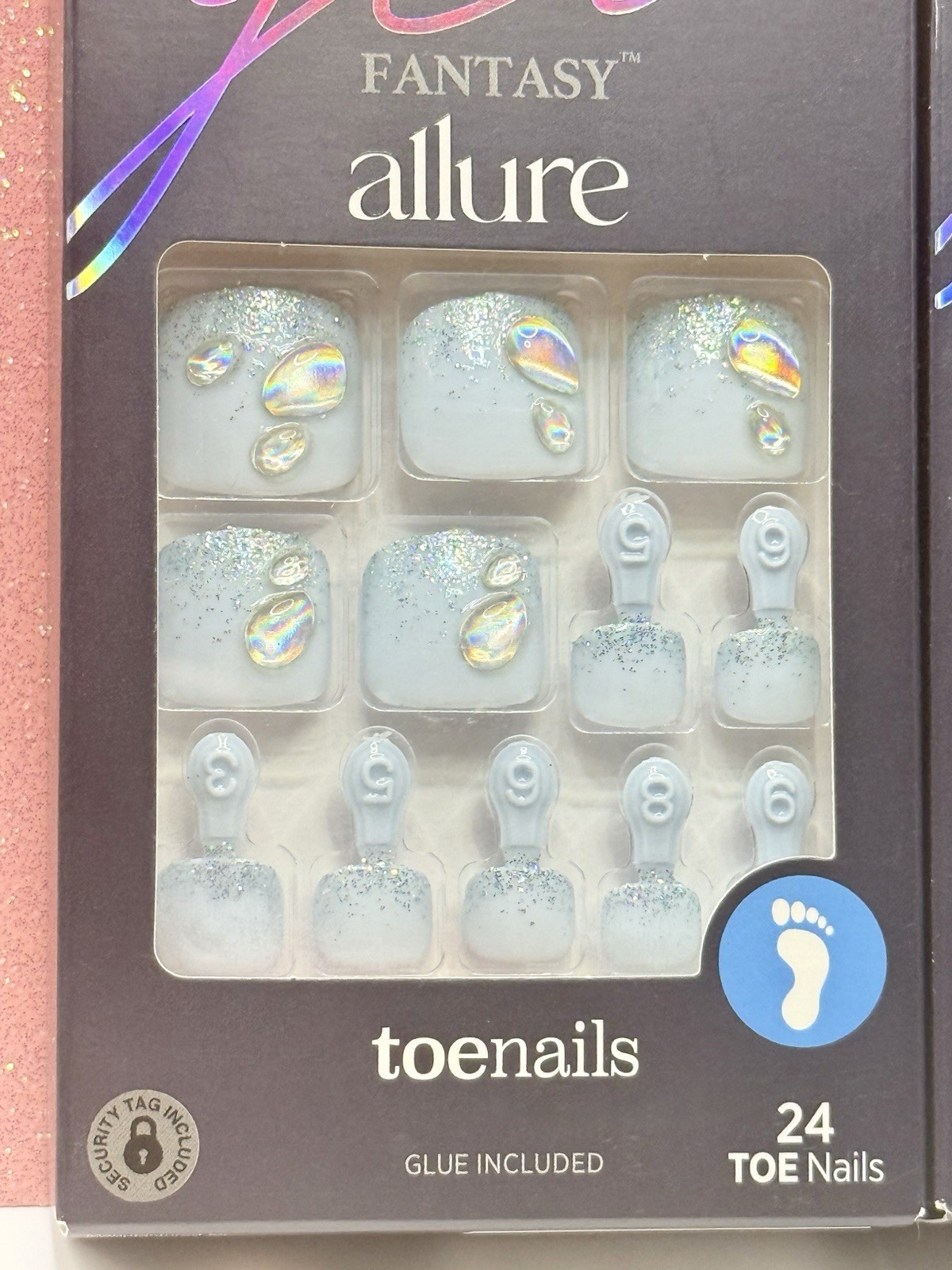 Kiss Gel Fantasy Allure Press-On Toenails Pedicure Blue Sparkle Gem 90374 2pack
