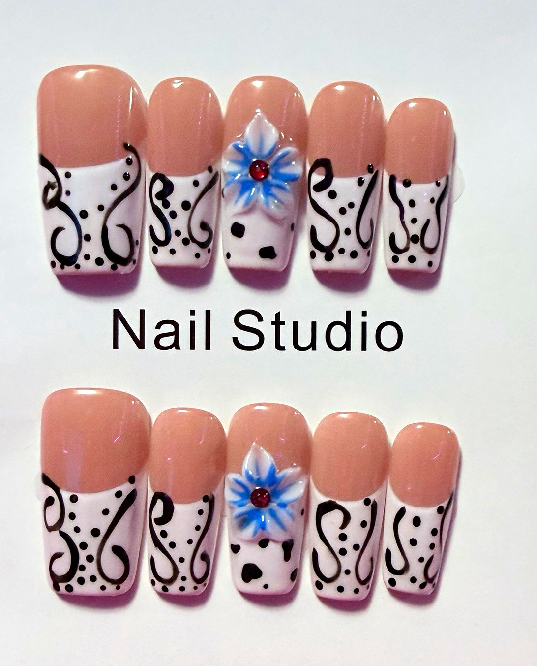 Nail Studio Pink/White/Black/Blue 3D Floral Square size large