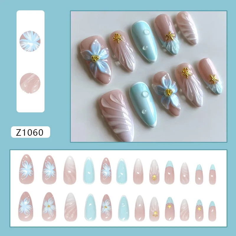 24pcs Red Love Diamond Glitter French Almond Press On Nails Y2k Gold Bow