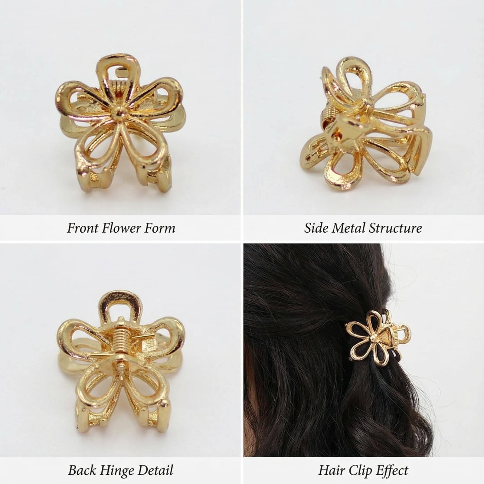 Small Gold Hair Clips for Women 1 Count (Pack of 20), Flower