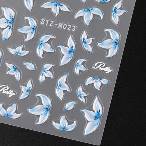 Flower Nail Art Stickers Decals Blue White Flower Nail Decals blue white flower