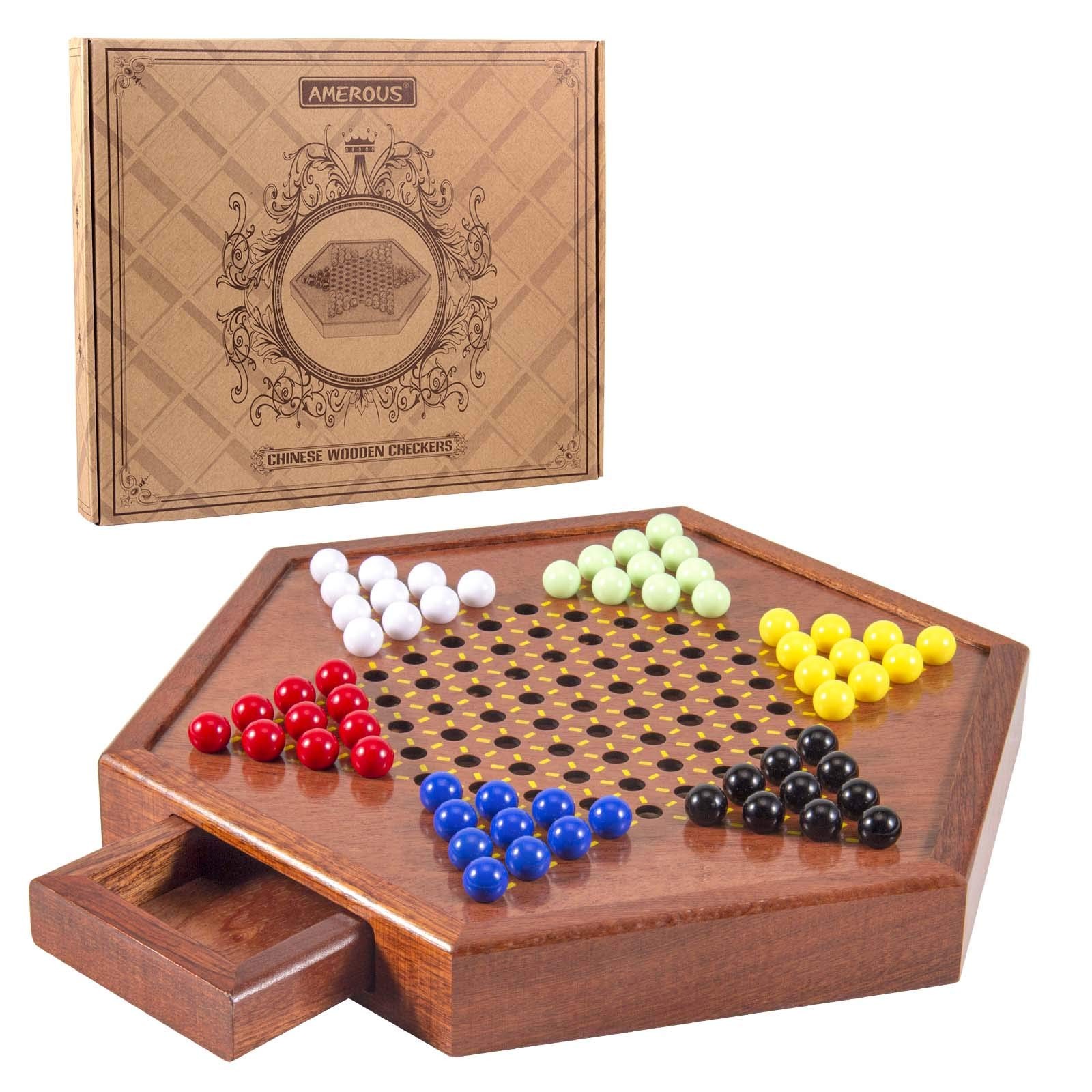 AMEROUS 12.5 inches Wooden Chinese Checkers x 10.86 x 1.49 inches, Blue
