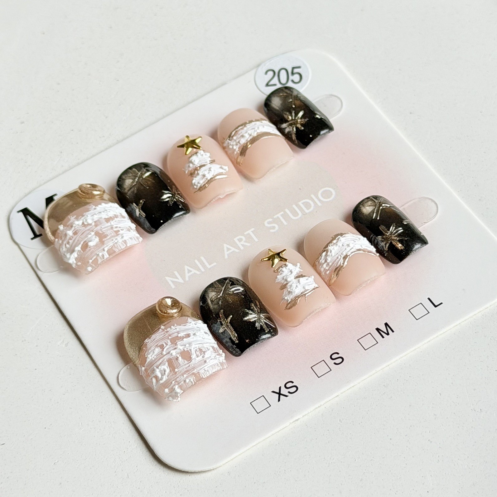 Unique Handmade Press-On Nails Size M | One of a Kind Set, Reusable 205