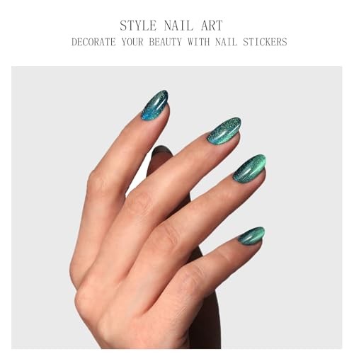 Gel Nail Stickers Semi Cured Gel Nail Strips Wraps UV/LED Nails Green Cat Eye