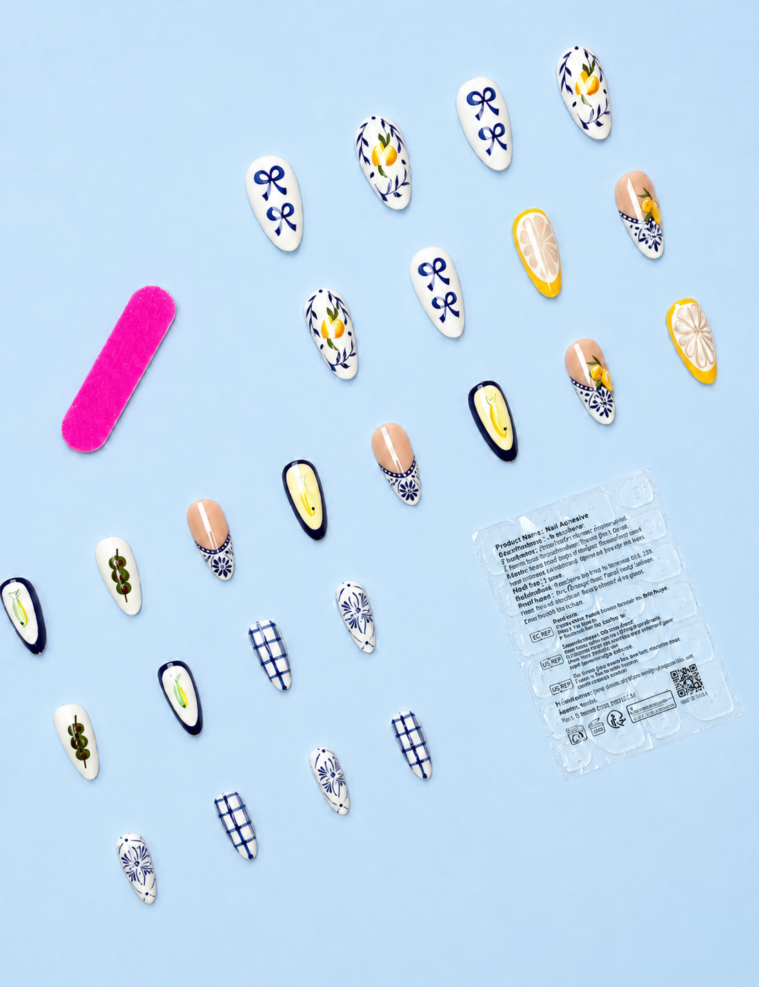24pcs/Set Medium Almond Shaped 3D Gel Nail | Mediterranean Summer Style