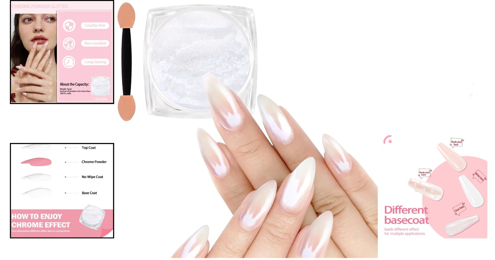 White Pearl Chrome Nail Powder 1g – Iridescent Mermaid Glitter Effect for Nails