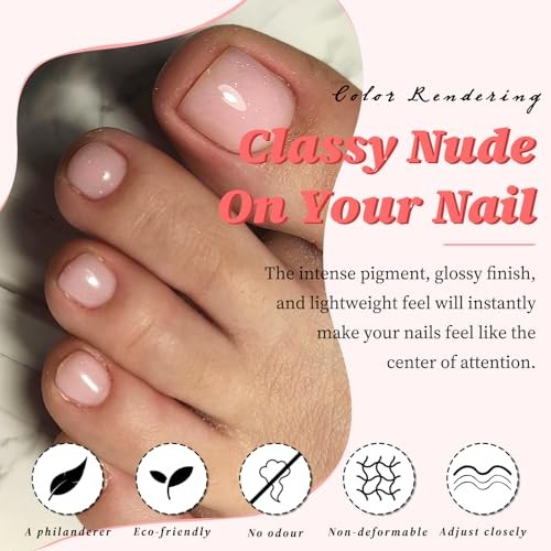 168pc Press on Toenails Nude Fake Toe Nails with Glue Adhesive Tabs, Nude Pink