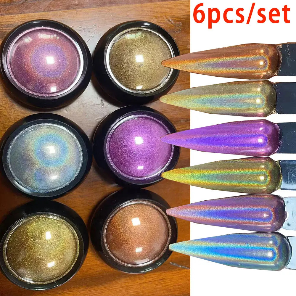 6 Colors Chrome Laser Nail Powder Holographic Mirror Glitter Pigment Silver/Gold