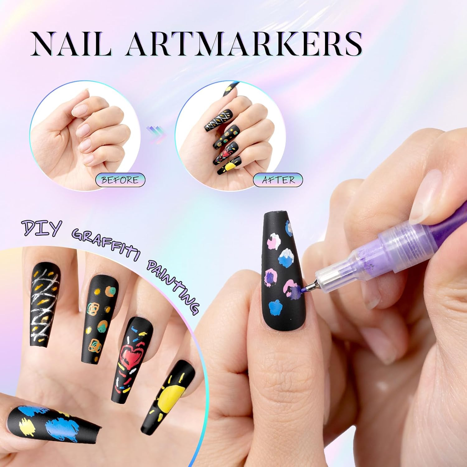Nail Art Pens, 12 Colors 0.5Mm Fine Tip Water-Based Quick-Dry Pens for DIY Nail