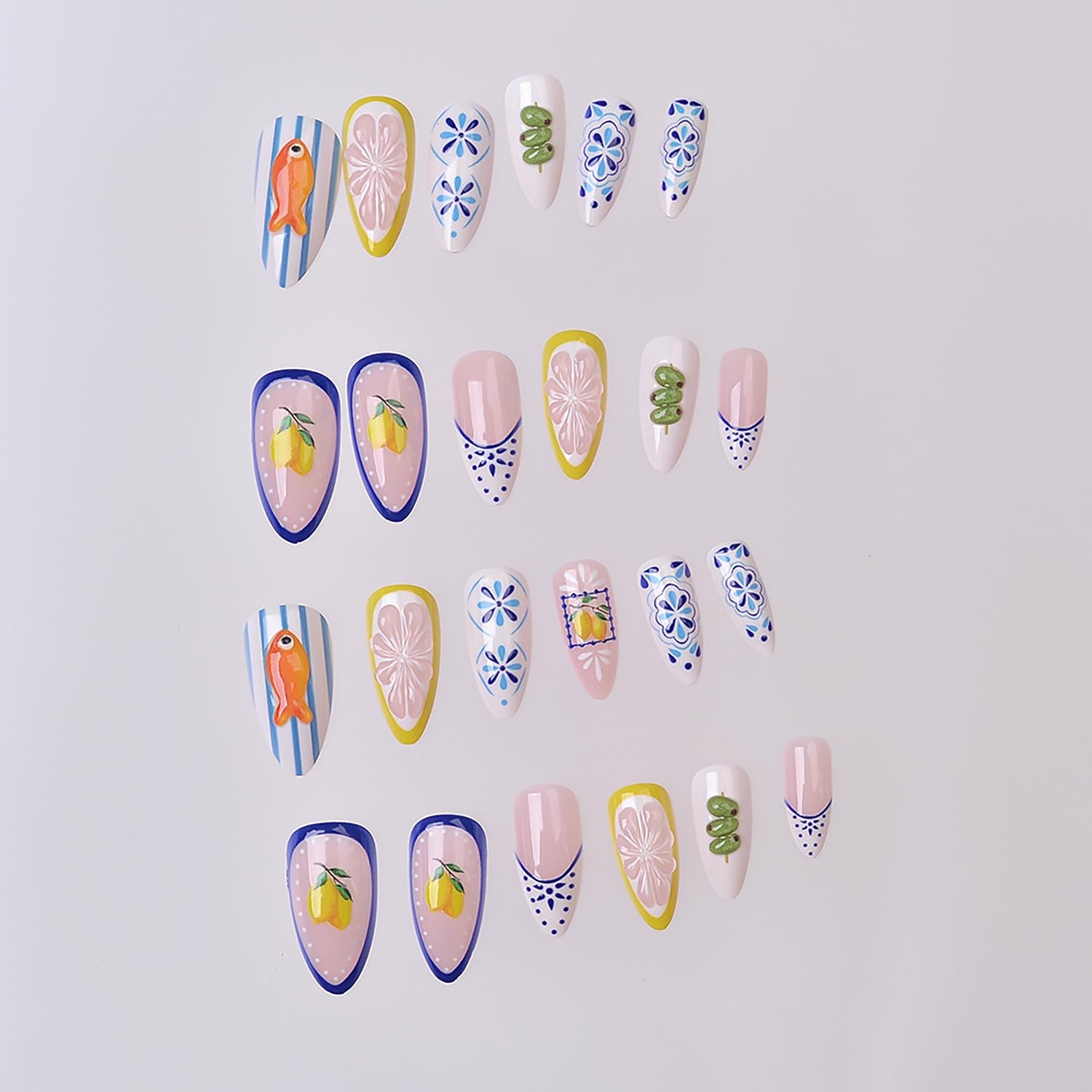 24pcs Summer Press on Nails Medium Almond Fake with Almond, Manicure-13