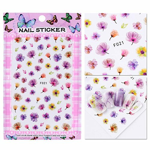 Nail Art 3D Decal Stickers pink lilac yellow green flowers F021