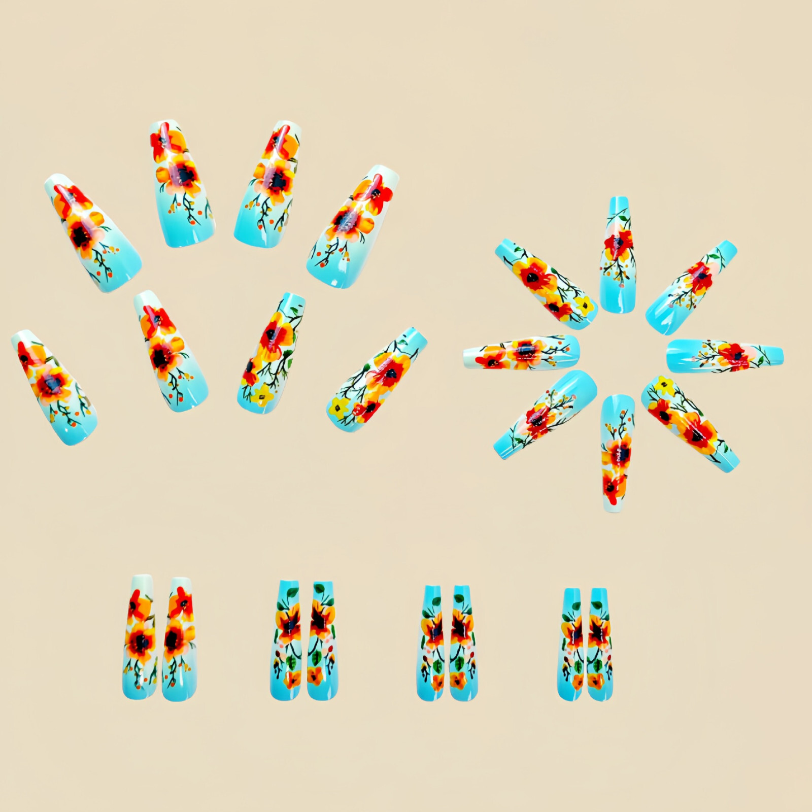 4 set （24Pcs/set ）Flowers False Nail Art Full Cover Artificial Fake Nails