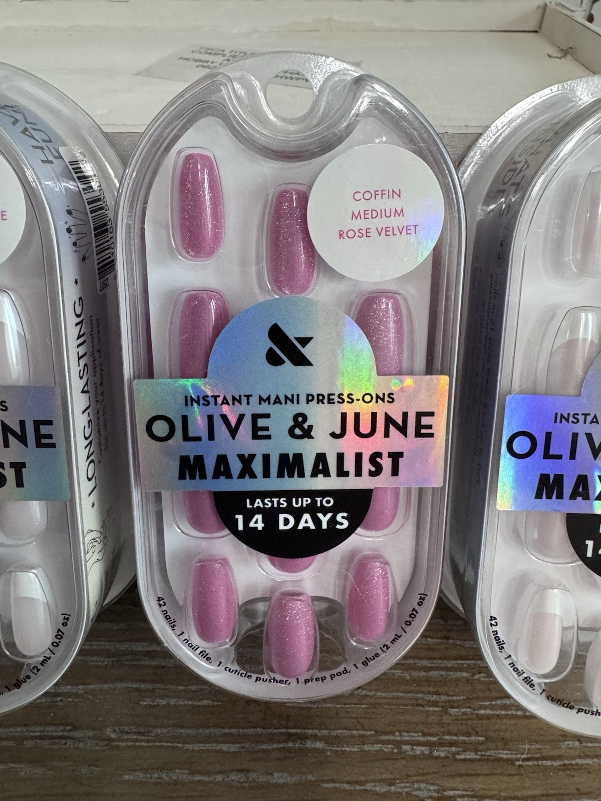 Olive & June Press On Nails Bundle 3 Pack Maximalist White Chrome & Rose Velvet