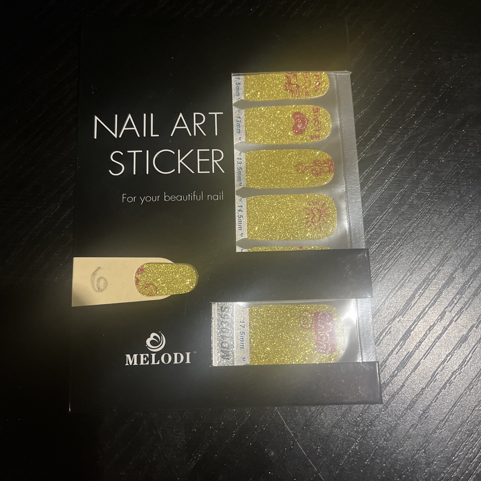NAIL ART STICKER 14 Piece Set 30MM Long yellow love sparkly