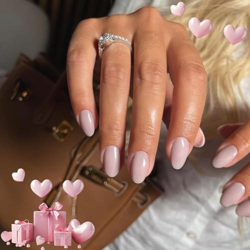 Dusty Pink Press On Nails Short Almond, Acrylic Nails Press glossy dusty pink