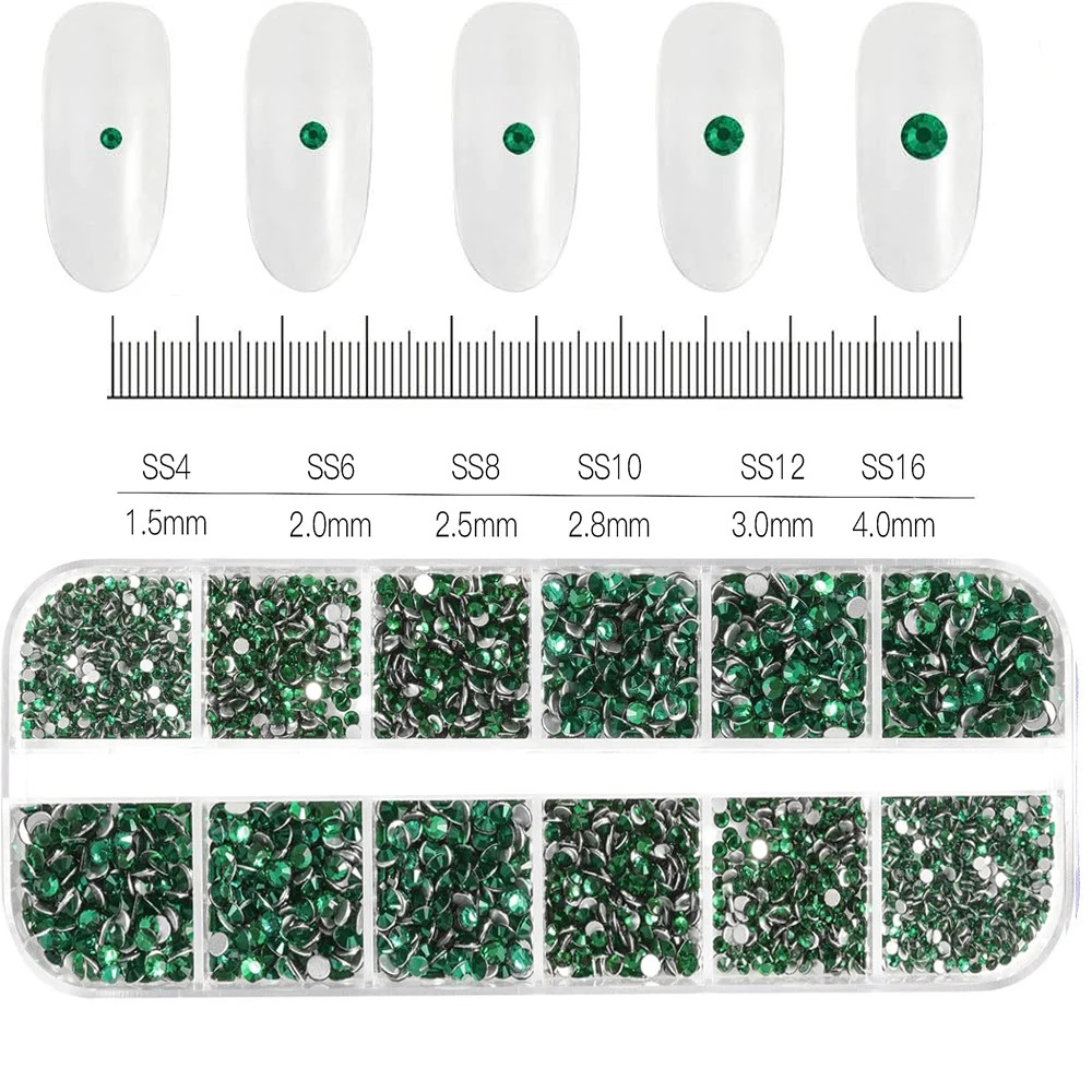 2400pcs+ Shiny Clear Crystal Gems Nail Rhinestones 1.5-4mm Mixed Round Glass