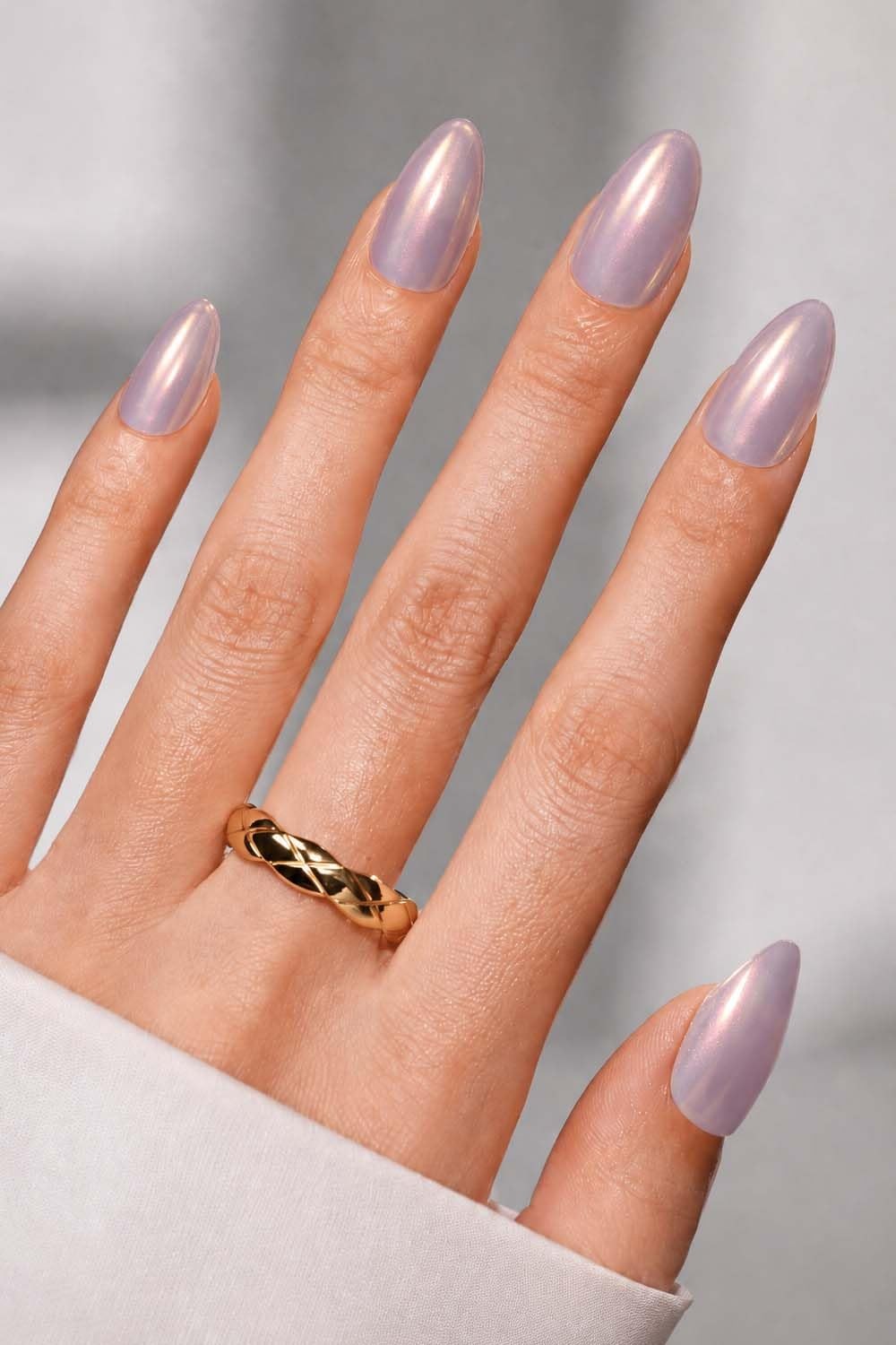AZUREBEAUTY lavender pearl chrome short nails