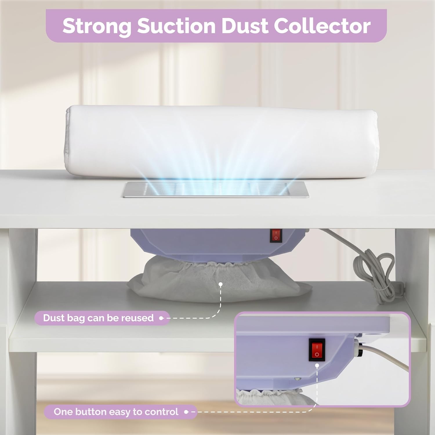 Manicure Table Nail Tech Desk with Built-in Dust Collector & Storage & Drawers