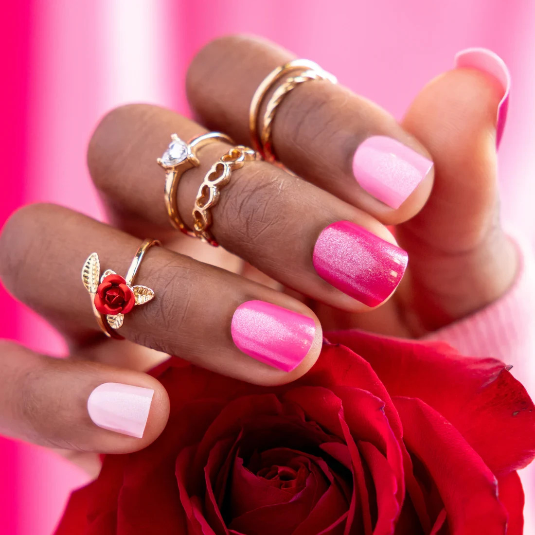Red Aspen Press On Nails- Lots of Love, Lettie- Short Square-Pink -Mixed Mani