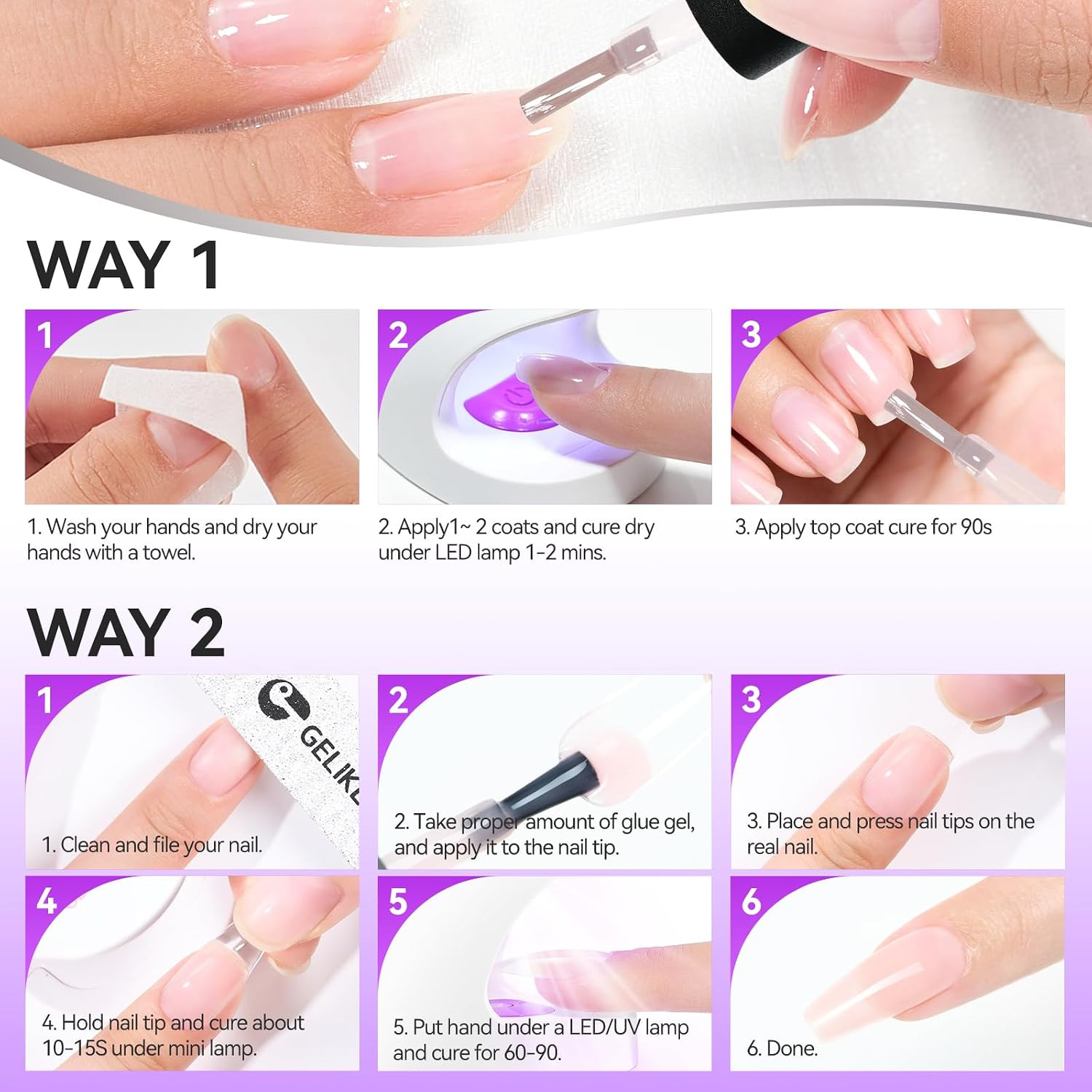 6-In-1 Jelly Builder Gel Nail Glue:Blissful Blush Pink UV Rubber Base Gel for Ap