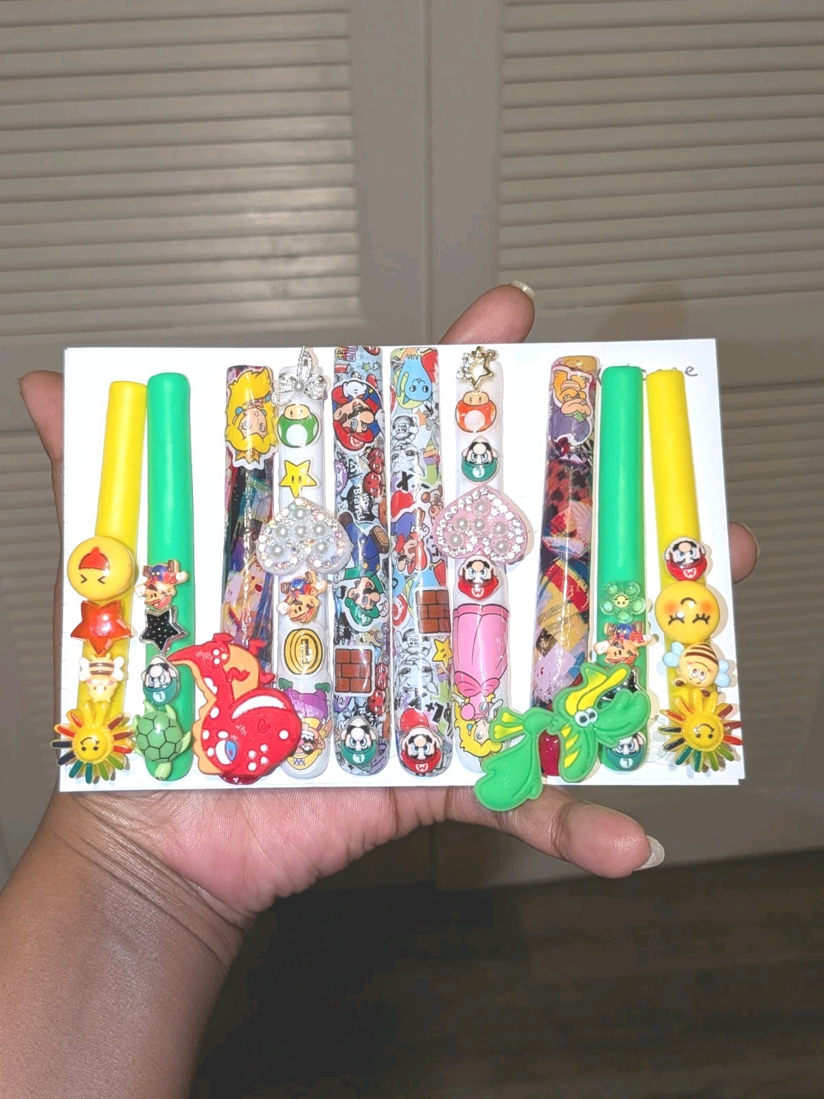 Bright Custom Super Mario Multicolor Decorative 6Xl Press On Nails Sz X-Large
