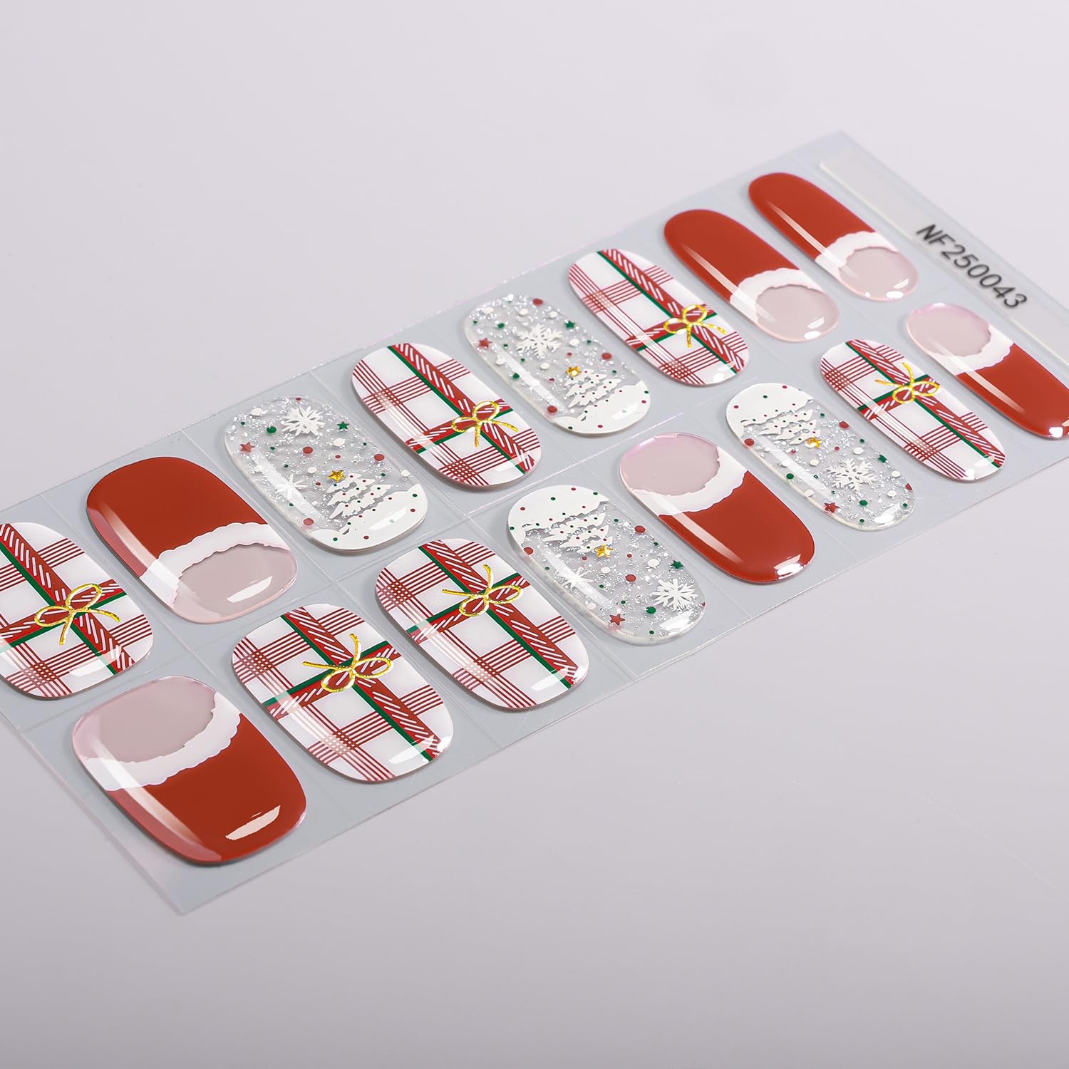 Christmas Semi Cured Gel Nail Strips, 16 Pcs Winter Xmas Gel Nail Stickers Ch…